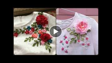 Top Class Stylish And Trendy Designer Ribbon Flower Embroidery Neck Design
