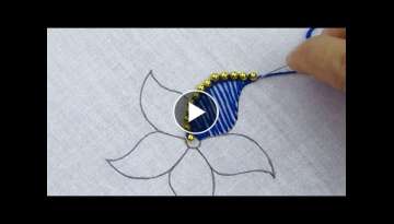 Easy Flower Hand Embroidery Pattern, Latest Hand Embroidery Flower with Beads, Embroidery Stitche...