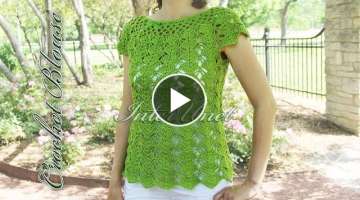 Crochet top-down blouse. Sleeveless summer top crochet pattern.