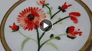Hand Embroidery of Bullion Lazy Daisy Stitch