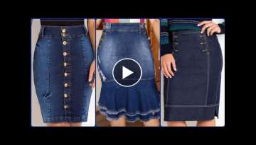 simple and elegant knee length denim skirt design and outfit ideas for girls and women