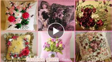 latest silk ribbon embroidered decorative cushion covers designs