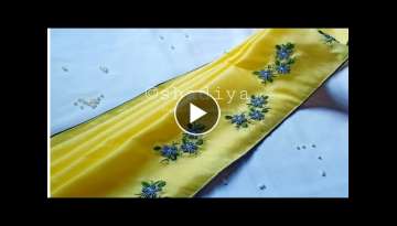 Hand embroidery bullion stitch design for saree border|easy border embroidery
