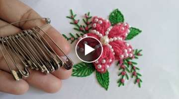 Amazing & Easy Hand embroidery flower design trick with sefaty pin | New Hand Embroidery flower i...