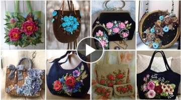 Super Gorgeous And Classy Floral Ribbon Hand Embroidered Fabric Bags Designs Patterns