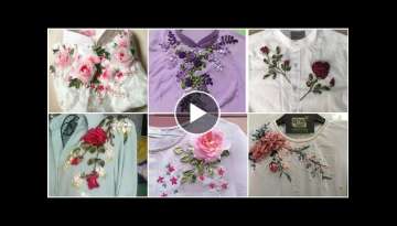 Ribbon Embroidery On Kurties/Ribbon Hand Embroidery/Ribbon Flowers Embroidered Shirts