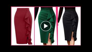 New creative fashion side Ruffle slit formal office wear women bodycon pencil skirts designs