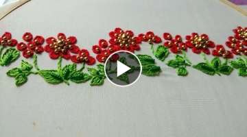 Hand embroidery :#1 Border Embroidery design tutorial/ Beautiful border design / Bead embroidery