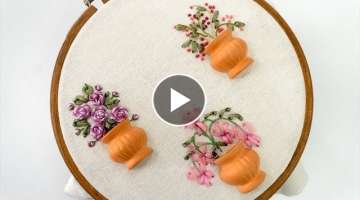 Hand Embroidery Design : Easy Ribbon Work | Ribbon Flowers
