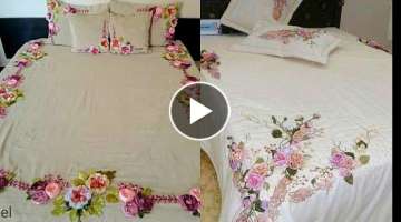 Very Attractive Gorgeous Eyecatching Ribbon Embroidery BedSheets Ribbon Work BedSheets Embroide...