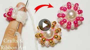 Amazing Woolen Craft Ideas with Beads - Hand Embroidery Flower - DIY Woolen Flowers - Sewing Hack