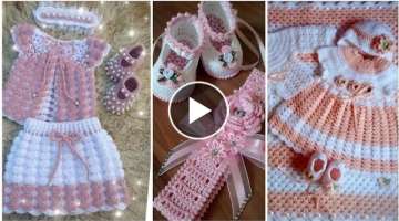Latest trending crochet baby frocks set and dress designs