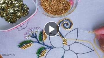 Amazing beaded hand embroidery flower design with iron, glass beads & chumki | Beads work tutori...