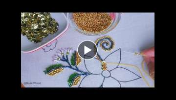 Amazing beaded hand embroidery flower design with iron, glass beads & chumki | Beads work tutori...