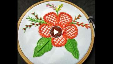 Hand Embroidery - Flower Embroidery | Raised chain Stitch Band | Fantasy Flower Embroidery Design...