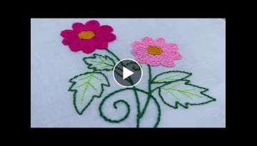 Chain Stitch Flower Embroidery; Back Stitch; Leaf Embroidery