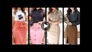New Designs Of Women High Waisted Pencil H-Line Skirts Outfits Decorated With Buttons & Side Slit