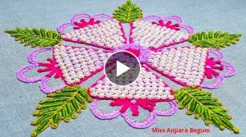 Bead and Floss mixed Hand Embroidery Design, New Beaded Flower Hand Embroidery Easy Design-313