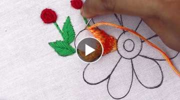 amazing crochet knitting with embroidery needle, easy 3d flower making idea, stumpwork embroidery