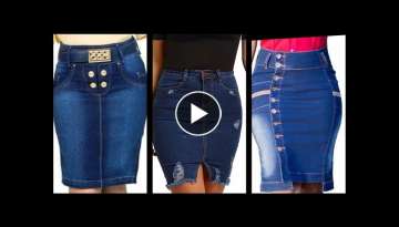 top trendy and outstanding knee length denim skirt design and outfit ideas for girls and women