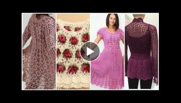 Trendy crochet knitted lace top blouse and long crochet maxi frock design for summer dress