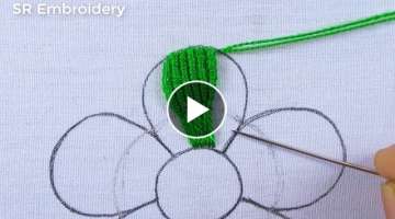 Easy Hand Embroidery Long Bullion Knot Stitch Variation Amazing Flower Design Needle Work Tutoria...