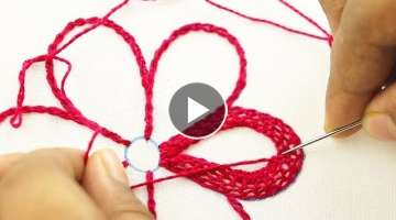 Amazing fancy flower embroidery design with beads, hand embroidery tutorial with buttonhole stitc...