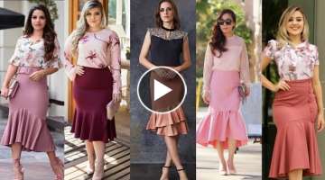 Latest designs of women high waisted pencil H- line skirts and blouses party wear dresses 2021