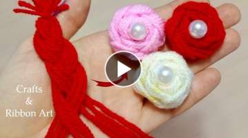 Super Easy Woolen Flower Making - Hand Embroidery Amazing Trick - Wool Thread Design - Woolen Ros...
