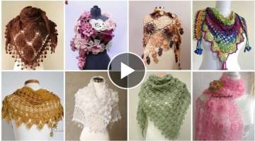 Impressively Stylish Crochet Triangle Shawl/Scarf Designs Ideas//Bridal Wear Wrap Shawl