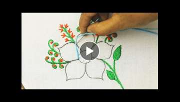 hand embroidery: fantasy flower embroidery design with checkered net stitch and french knots
