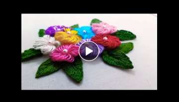76-Hand embroidery | Beautiful 3D flowers embroidery with very easy trick