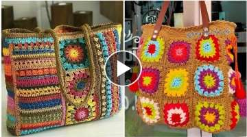Very beautiful and impressive crochet knitting hand bags designs ideas square designs ideas
