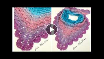 Mevsimlik tığ işi 3 Boyutlu Örgü Üçgen Şal Tarifi ( easy knit shawl ) - Part 1