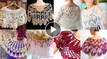 Designer Handmade Crochet Fancy Cotton Yarn Bolero Lace Pattern Bridal Caplet Shawl Designs