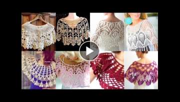 Designer Handmade Crochet Fancy Cotton Yarn Bolero Lace Pattern Bridal Caplet Shawl Designs
