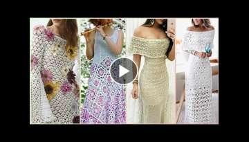 Latest&Stylish fancy cotton yarn crochet lace flower pattern party wear maxi dress design for wom...