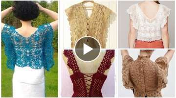 latest Stylish 65+ Crochet knitted cotton yarn blouse designes collection-Frilly neck back fashio...