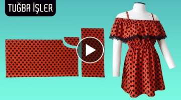 Very Easy Strappy Bardot Dress Cutting and Sewing (100% Profitable Project) | Tuğba İşler