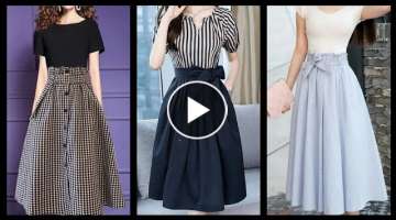 simple and elegant knee length A line midi skirts design and outfit ideas for girls and women