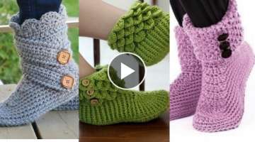 New trendy very beautiful and latest fashion crochet boots for ladies choice for winter & feetwar...