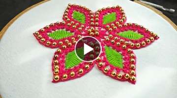 Flower Embroidery With Open Chain Stitch And Beads | Fantasy Flower Embroidery | Bordado Fantasí...