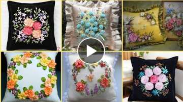 Ribbon embroidery cushion covers Designs/ribbon embroidery leaves/ribbon embroidery table clothes