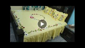 Hand Embroidery bedsheets||Ribnon work bed sheets design ||Ribbon embroidery bed sheets