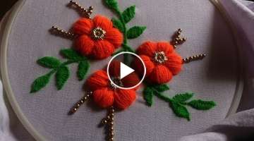 Hand embroidery. Flower embroidery design. Hand embroidery stitches. puffed satin stitch.