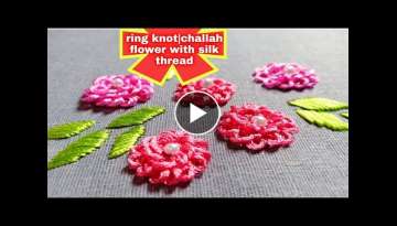 Ring knot flower embroidery tutorial with silk thread|challah flower embroidery