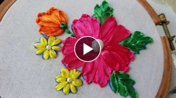 Hand Embroidery DIY Ribbon Flower Embroidery,Super Easy Amazing Ribbon Work Design