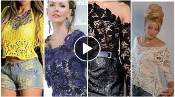 Trendy designer hand knitted crochet bolero pattern top blouse dress design for ladies.