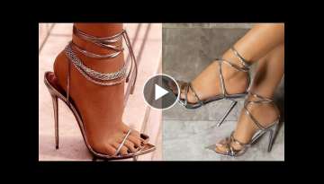 Fascinating collection of patent leather stilletos high heel party wear sandals for highclass wom...