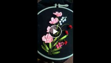 Hand embroidery. Ribbon embroidery design. Easy ribbon work for beginners.